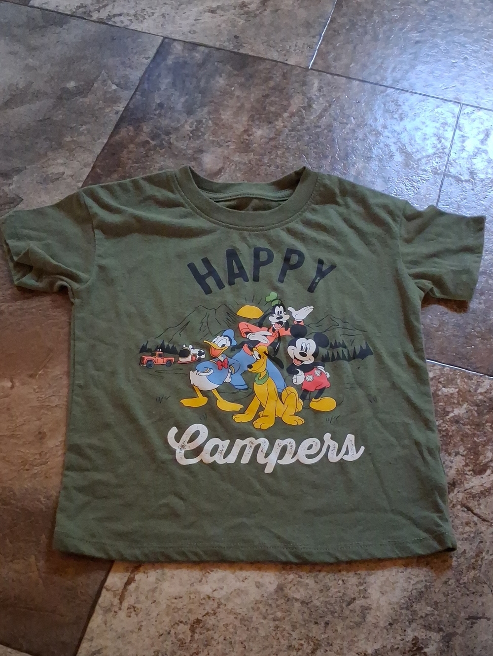 Disney Junior Mickey Mouse Friends 3T Olive Green "Happy Campers" Graphic Tee